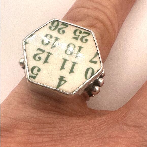 China Baroque Jewelry - CHINA BAROQUE Ring 925 Sterling Silver Keno Green Number Game CB Pinkie Jewelry